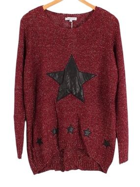 NWT Catwalk Studio Burgundy Shimmer Star Sweater L/XL Oversized Tunic